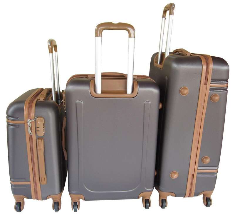 Blue Star ABS Luggage Set - 3 Piece Spinner Suitcases in Brown with Locks & Trim - Travel Ready