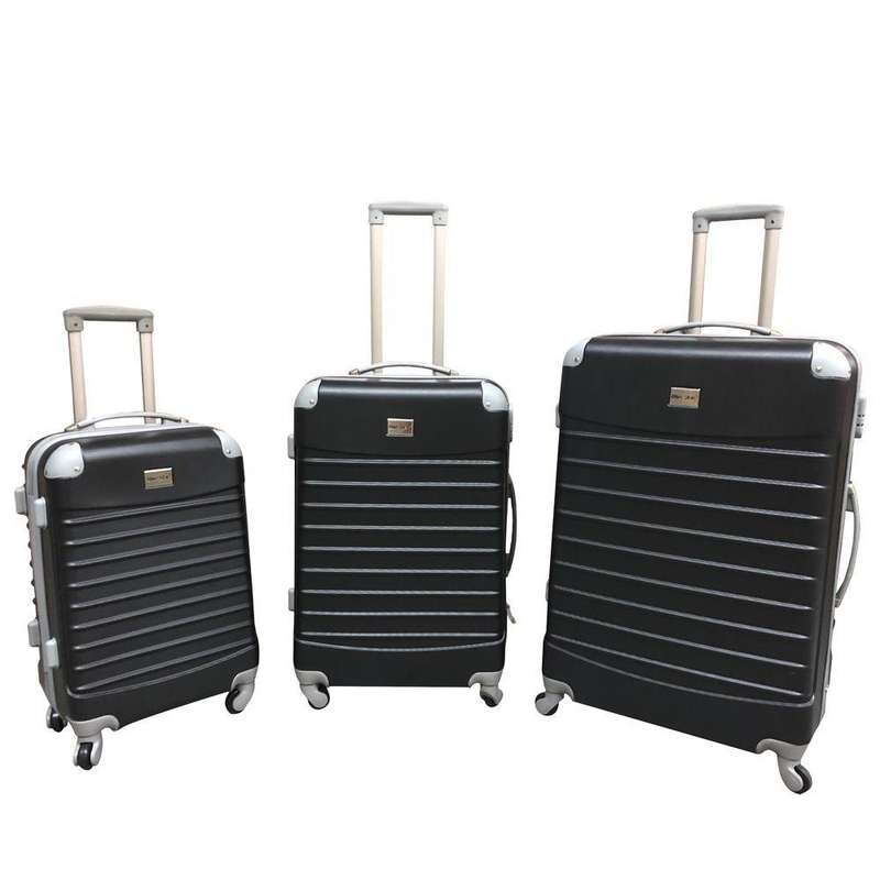 Premium 3-Piece Black Hard Shell Luggage Set  ABS Spinner Trolleys with Lock, Lined Interior  SA