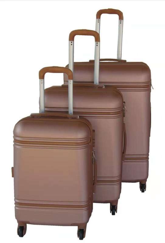 Rose Gold ABS Luggage Set - 3 Piece Spinner Suitcases with Locks, Polka Dot Lining & Sleek Design