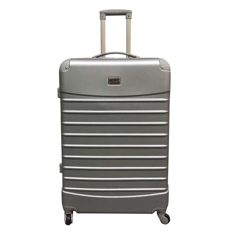 Silver 3Piece Hard Shell Luggage SetSpinner Trolleys with Lock, Ribbed Texture, Durable Travel Bags