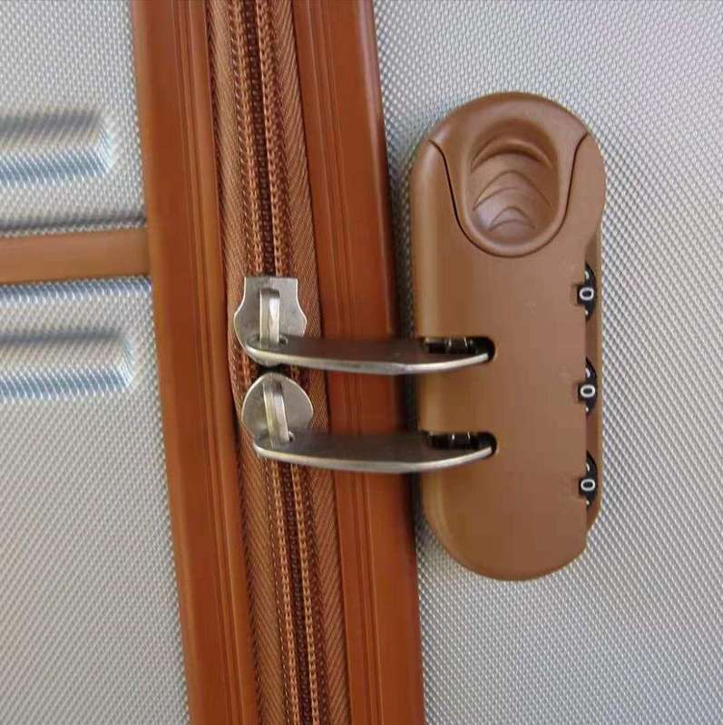 Silver ABS Luggage Set - 3 Piece Spinner Suitcases with Locks, Brown Trim & Polka Dot Interiors
