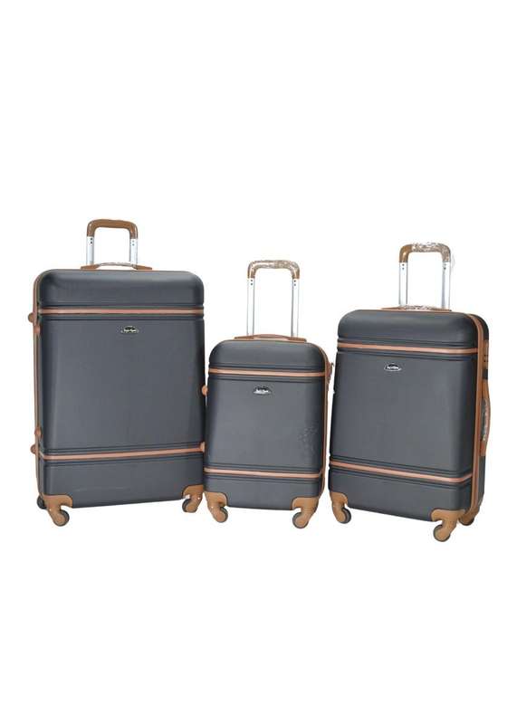 Black ABS Luggage Set - 3 Piece Spinner Suitcases with Locks, Polka Dot Lining & Brown Accents