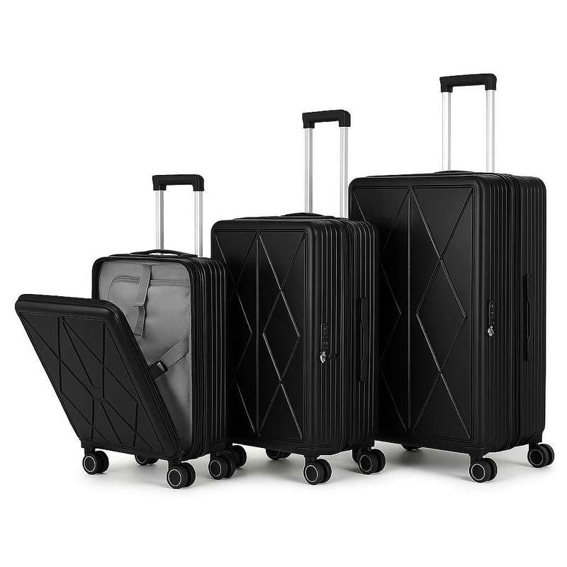 Sleek Black 3-Piece Luggage Set with Laptop Access & Spinner WheelsSA Travel