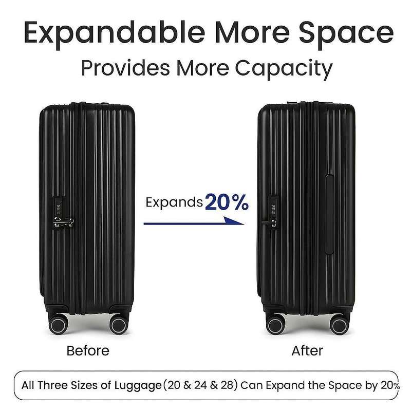 Sleek Black 3-Piece Luggage Set with Laptop Access & Spinner WheelsSA Travel