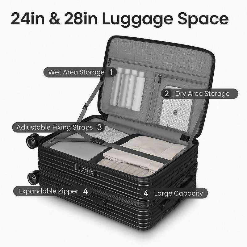 Sleek Black 3-Piece Luggage Set with Laptop Access & Spinner WheelsSA Travel