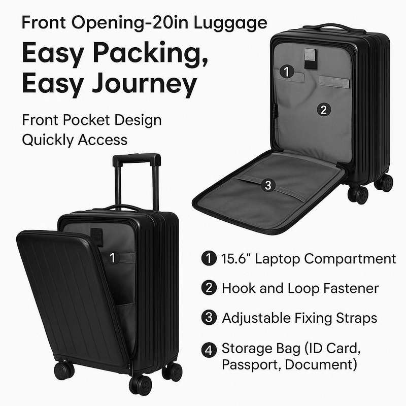 Sleek Black 3-Piece Luggage Set with Laptop Access & Spinner WheelsSA Travel