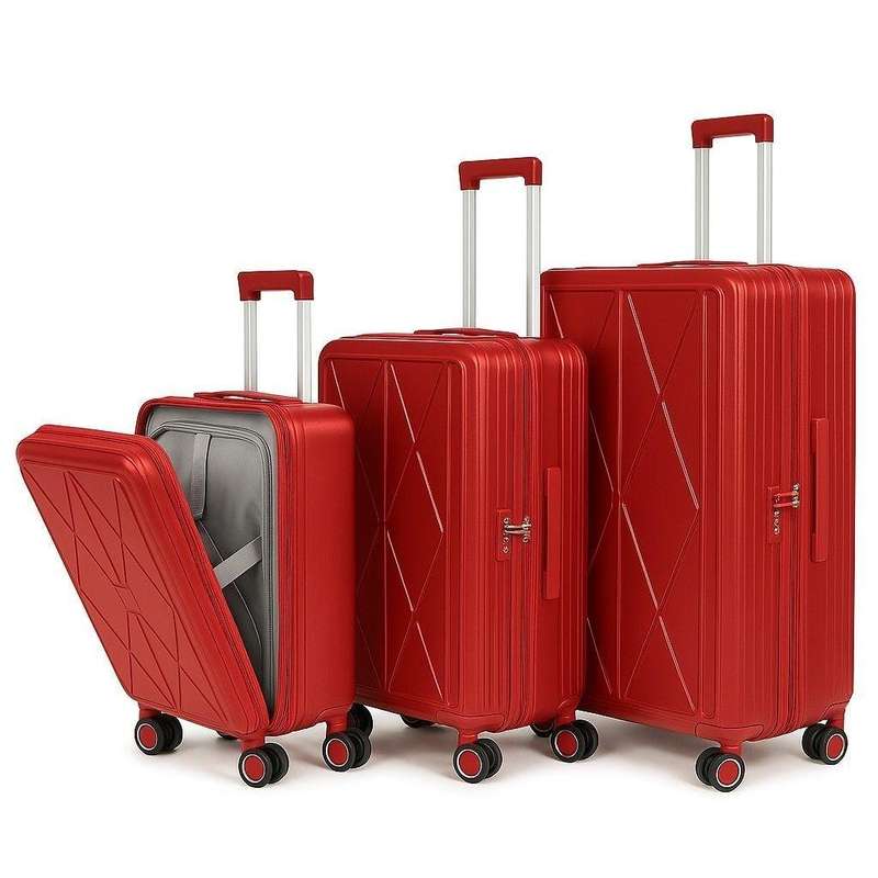 Red 3-Piece Spinner Luggage Set with TSA Locks & Front Laptop Access  Hard Shell Travel Bags SA