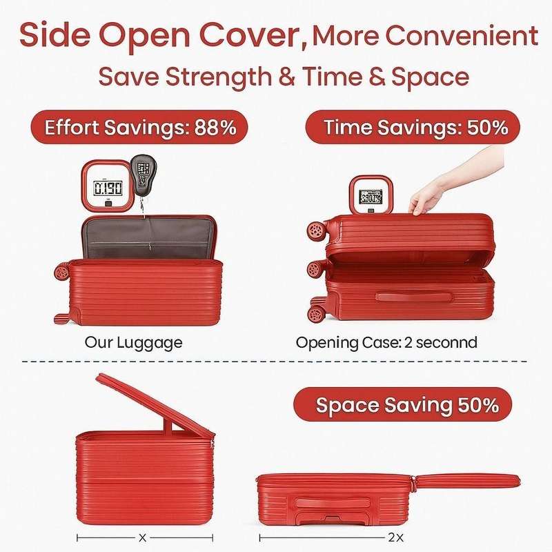 Red 3-Piece Spinner Luggage Set with TSA Locks & Front Laptop Access  Hard Shell Travel Bags SA