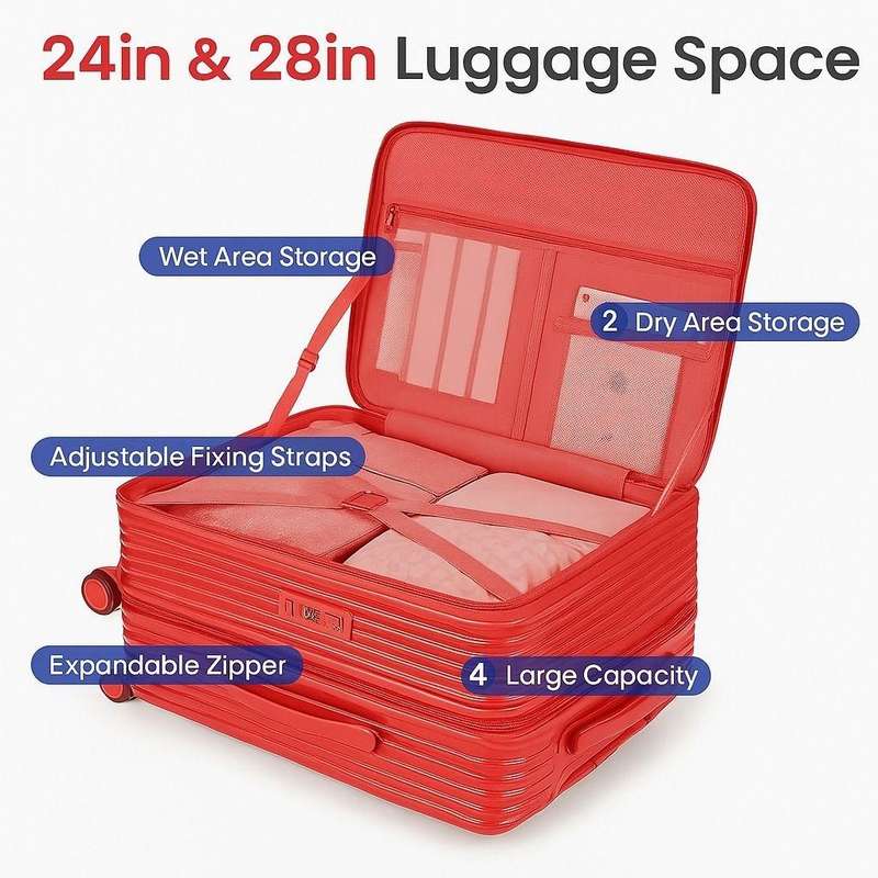 Red 3-Piece Spinner Luggage Set with TSA Locks & Front Laptop Access  Hard Shell Travel Bags SA