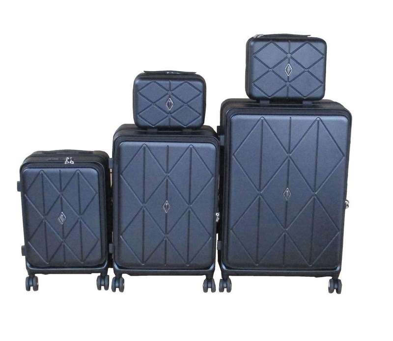 Black 5-Piece Spinner Luggage Set with TSA Locks & Cosmetic Cases  Diamond Pattern Travel Set SA