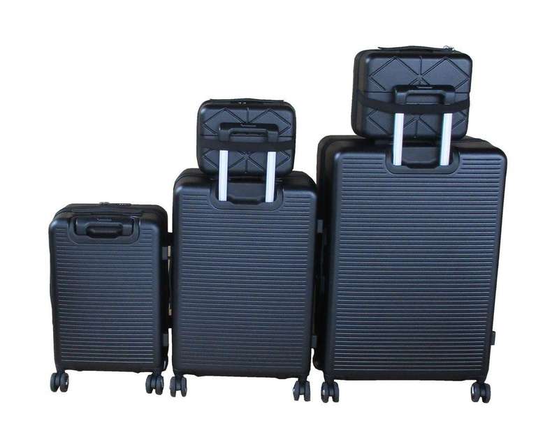 Black 5-Piece Spinner Luggage Set with TSA Locks & Cosmetic Cases  Diamond Pattern Travel Set SA