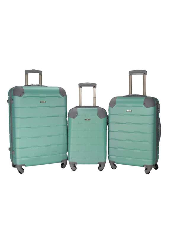 3-Piece Green Hard Shell Luggage Set with Spinner Wheels & LockDurable Lightweight Travel Suitcases