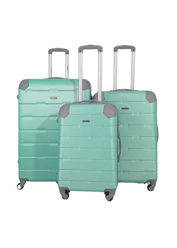 3-Piece Green Hard Shell Luggage Set with Spinner Wheels & LockDurable Lightweight Travel Suitcases
