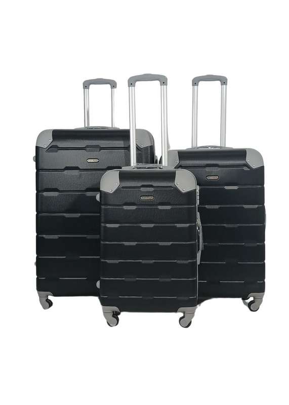3-Piece Black Hard Shell Luggage Set with Spinner Wheels Lightweight Travel Suitcases