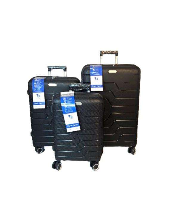 3-Piece Black Carbon-Texture Luggage Set with Spinner Wheels & Locks Durable Expandable Travel Cases