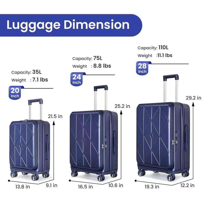 Navy Blue 5-Piece Expandable Luggage Set with Laptop Access, TSA Locks & Spinner Wheels  Travel SA