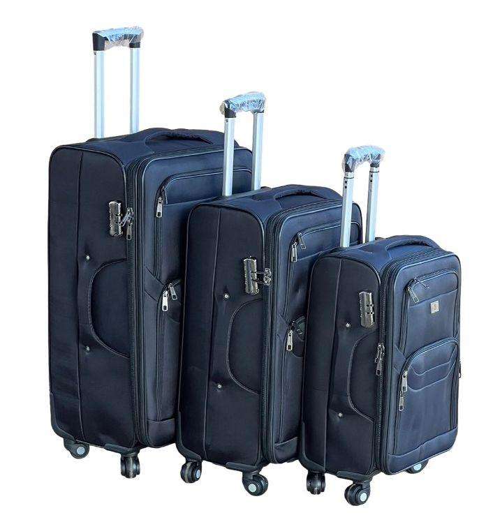 3-Piece Black Soft-Sided Luggage Set  Spinner Wheels, Combo Locks & Expandable Travel Fabric Design