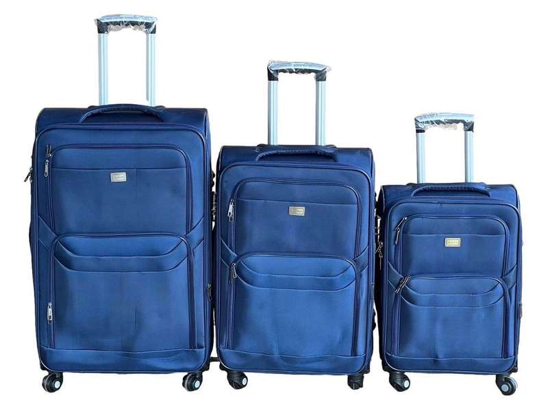 3-Piece Blue Soft Shell Luggage Set  Spinner Wheels, Combo Locks & Quilted Interior Organizers
