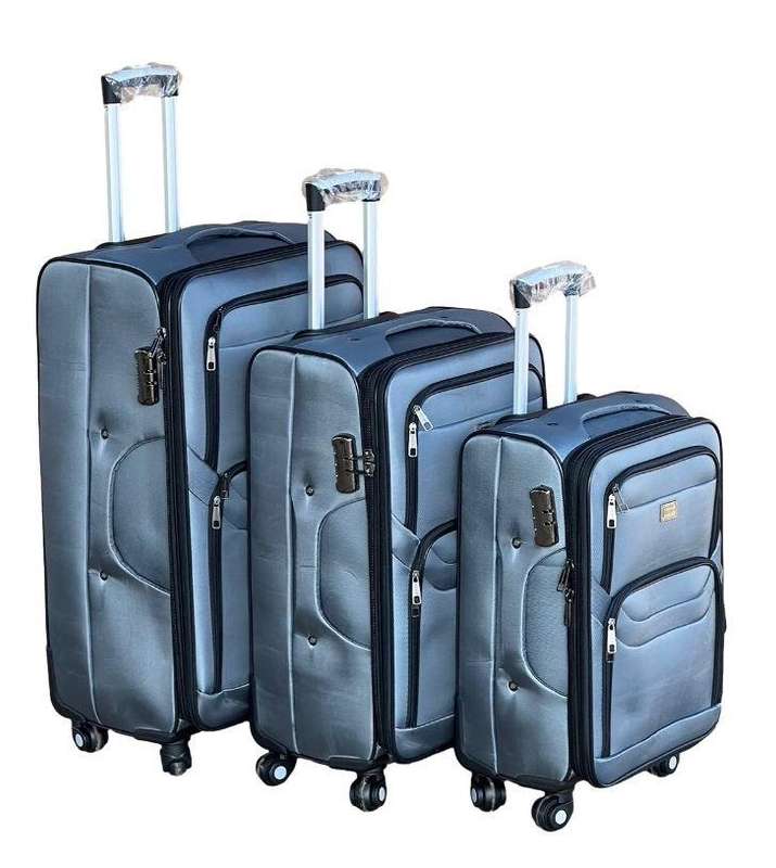 3-Piece Grey Soft Shell Luggage Set  Spinner Wheels, Combo Locks & Expandable Multi-Pocket Design