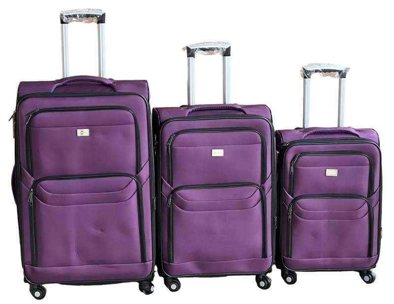 3-Piece Purple Soft Shell Luggage Set  Spinner Wheels, Combo Locks & Expandable Quilted Interiors