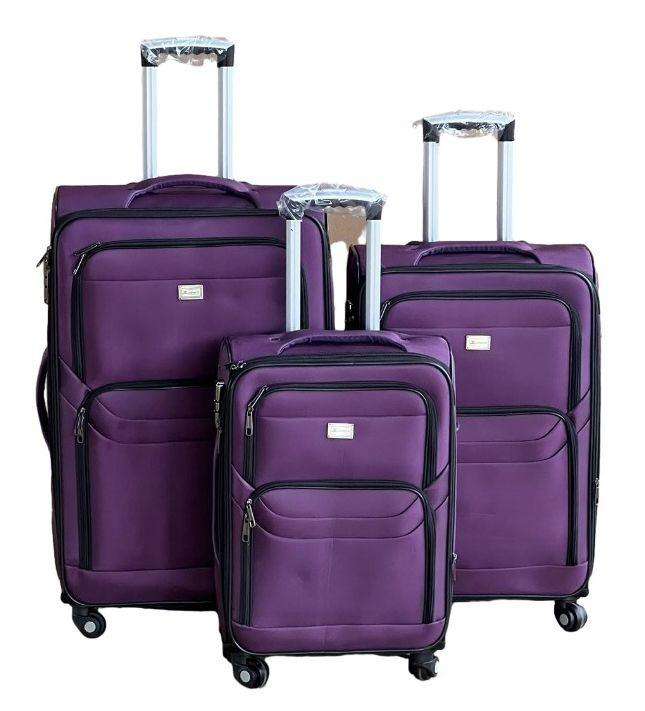 3-Piece Purple Soft Shell Luggage Set  Spinner Wheels, Combo Locks & Expandable Quilted Interiors