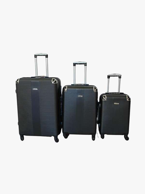 3-Piece Black Hard Shell Luggage Set  Spinner Wheels, Combo Locks & Ribbed Durable Travel Design