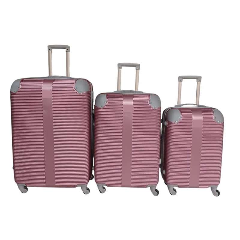 3-Piece Pink Metallic Hard Shell Luggage Set  Spinner Wheels, Telescopic Handle, Nested Design