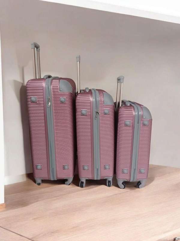 3-Piece Pink Metallic Hard Shell Luggage Set  Spinner Wheels, Telescopic Handle, Nested Design