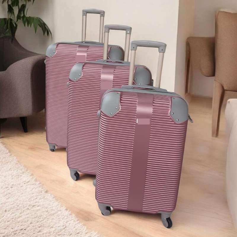 3-Piece Pink Metallic Hard Shell Luggage Set  Spinner Wheels, Telescopic Handle, Nested Design