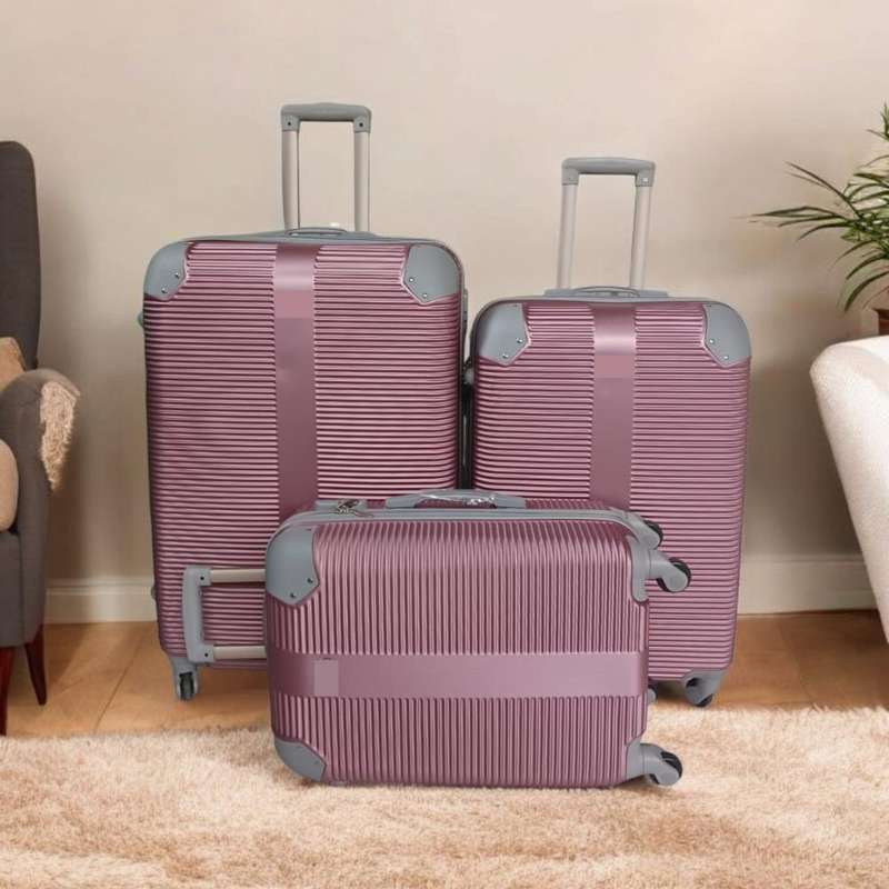 3-Piece Pink Metallic Hard Shell Luggage Set  Spinner Wheels, Telescopic Handle, Nested Design