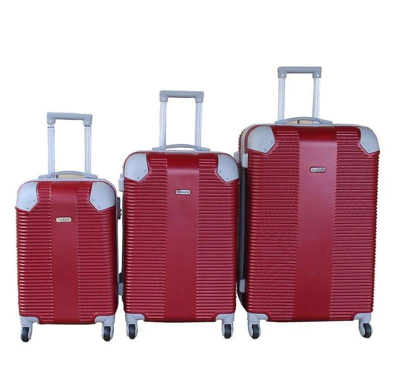 Maroon 3-Piece ABS Hardshell Luggage Set with Spinner Wheels, Combo Locks & Textured Ribbed Design