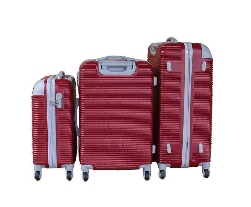 Maroon 3-Piece ABS Hardshell Luggage Set with Spinner Wheels, Combo Locks & Textured Ribbed Design
