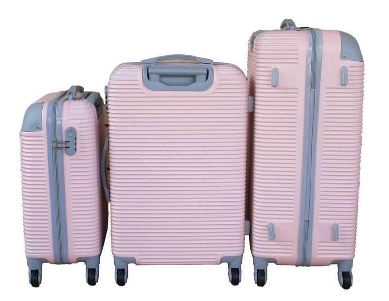 Light Pink 3-Piece TOUGH Hardshell Luggage Set with Spinner Wheels, Combo Locks & Ribbed Texture