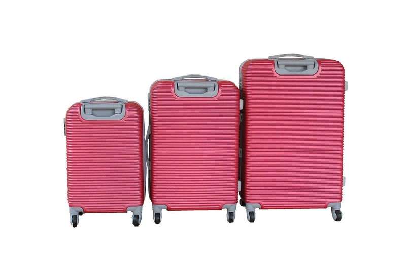 Red 3-Piece Hard Shell Spinner Luggage Set with Lock, Ribbed Texture, Wheels & Organised Interiors