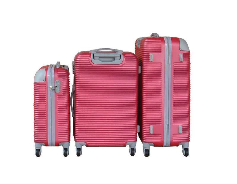 Red 3-Piece Hard Shell Spinner Luggage Set with Lock, Ribbed Texture, Wheels & Organised Interiors