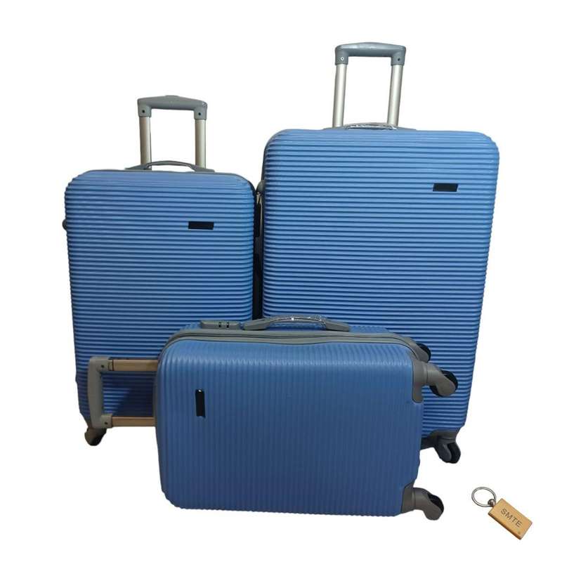 SMTE 3-Piece Sky Blue Spinner Luggage Set with Lock, Hard Shell, Telescopic Handle & Top Side Grips