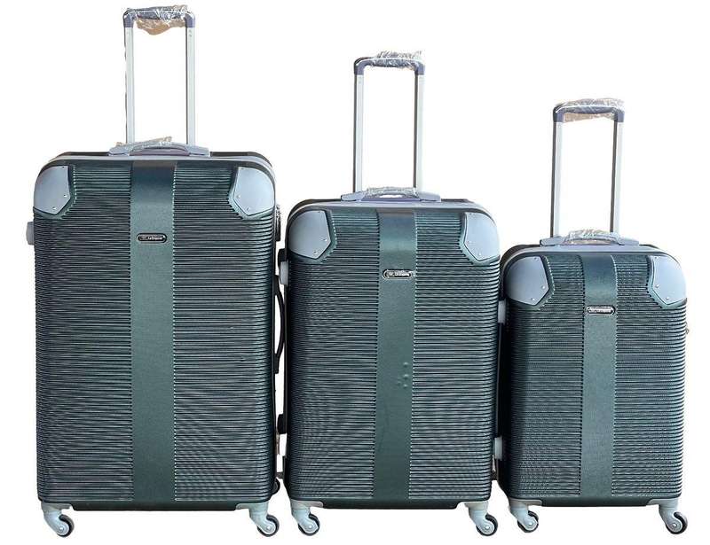 3-Piece Dark Green Hardshell Luggage Set with Spinner Wheels, Combo Lock, Telescopic Handle & Zipper