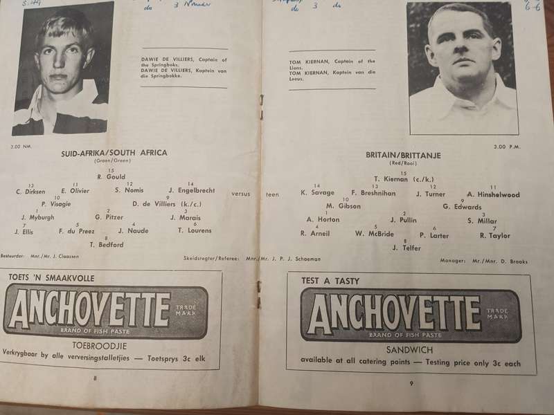 1968 SOUTH AFRICA SPRINGBOKS V BRITISH LIONS RUGBY PROGAMME