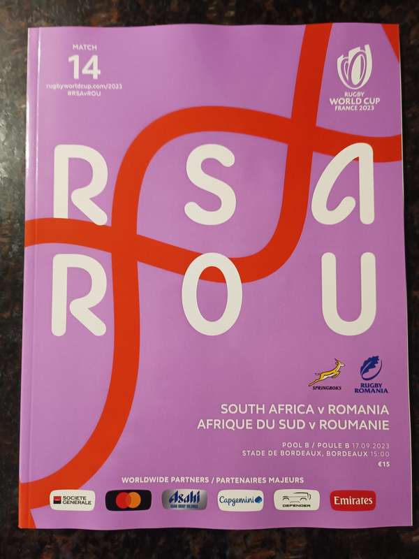 2023 RUGBY WORLD CUP SPRINGBOKS V ROMANIA PROGRAMME
