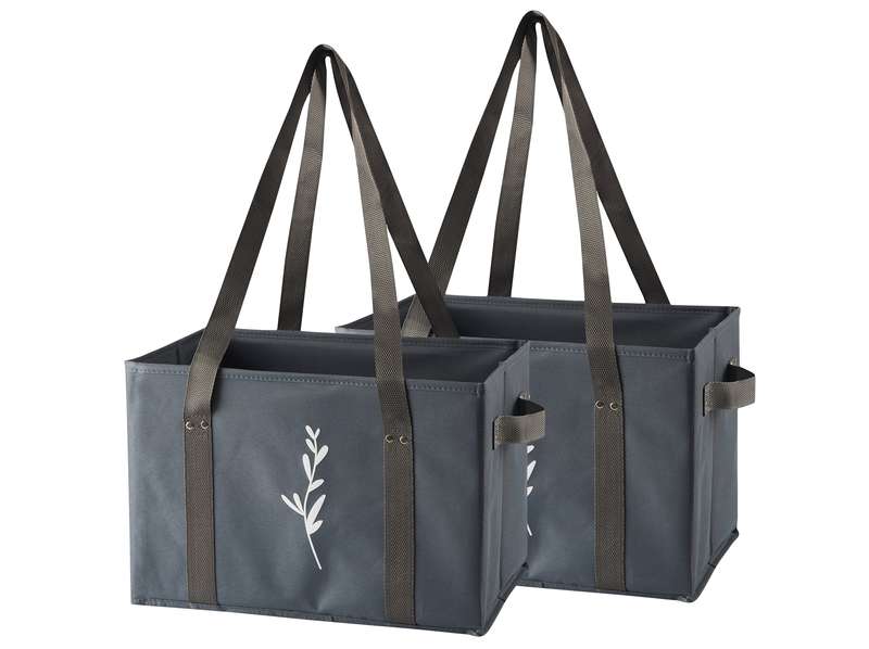 Reusable Grocery Shopping Box Bags 2-Pack (Grey) | Rigid & Foldable