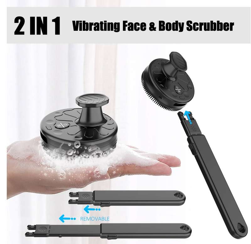 Vibrating Face & Body Scrubber with Retractable Handle