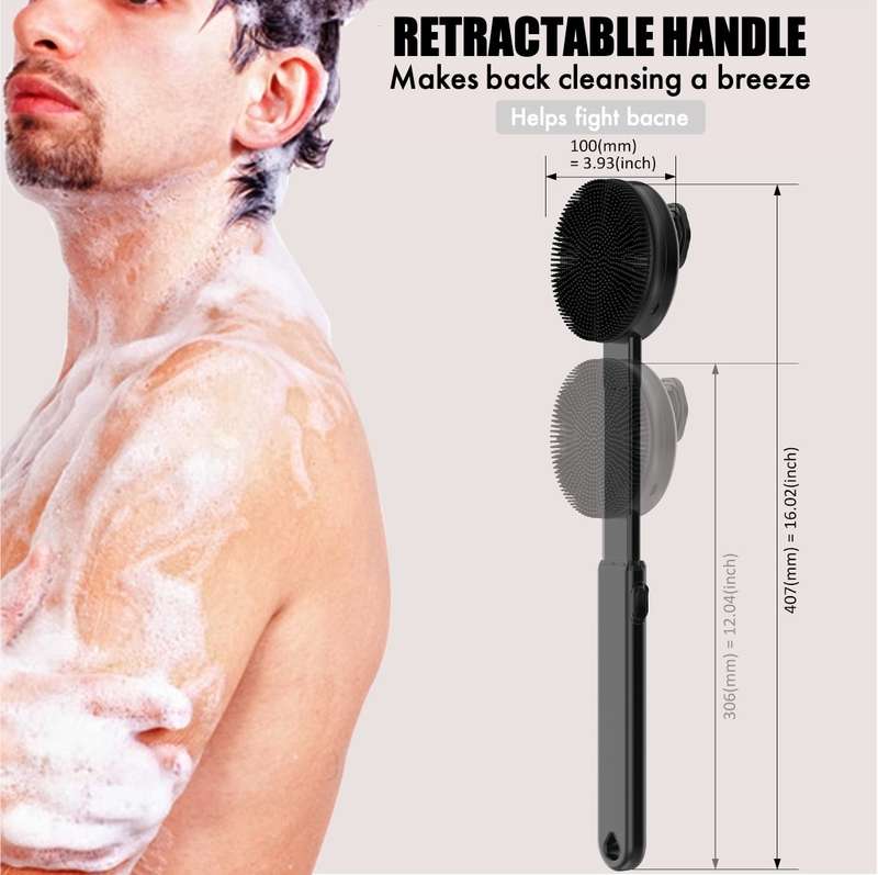 Vibrating Face & Body Scrubber with Retractable Handle