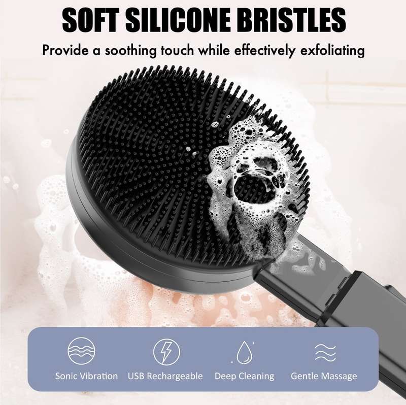Vibrating Face & Body Scrubber with Retractable Handle