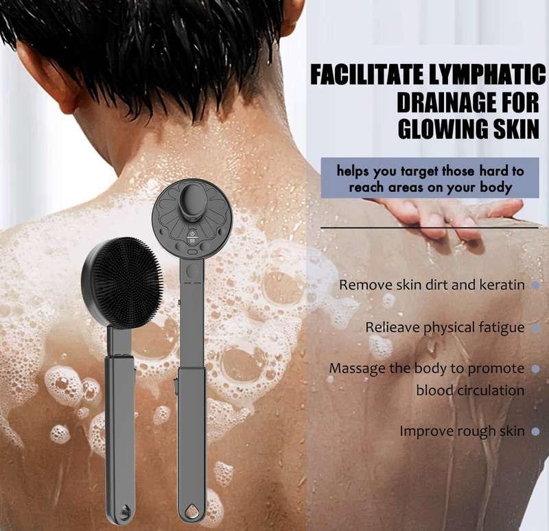 Vibrating Face & Body Scrubber with Retractable Handle