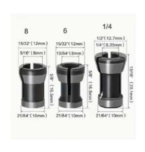 Router bit collet adapters 3 piece set