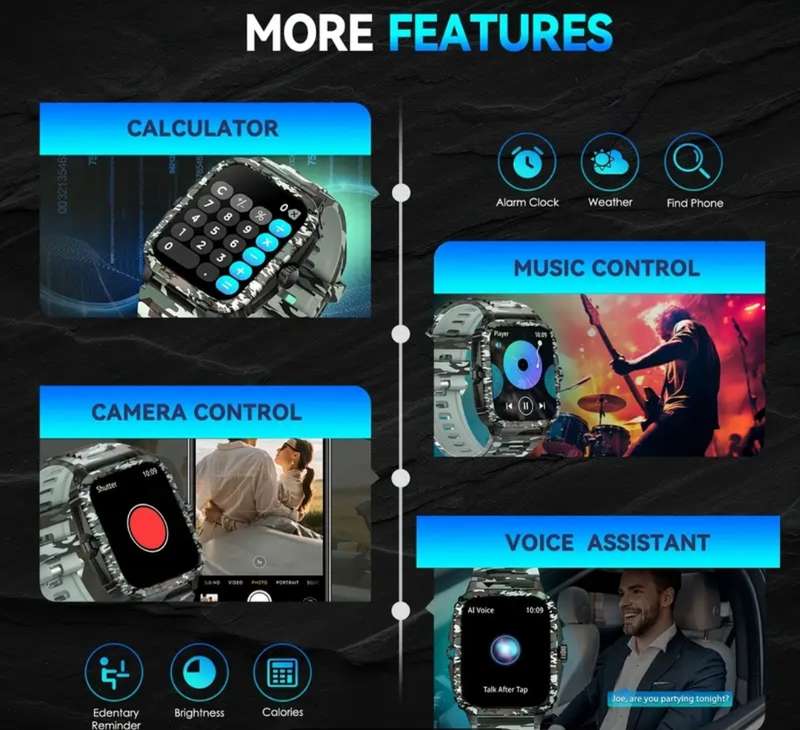 Jelloo KT71 Voice assist Green camouflage rugged smart watch