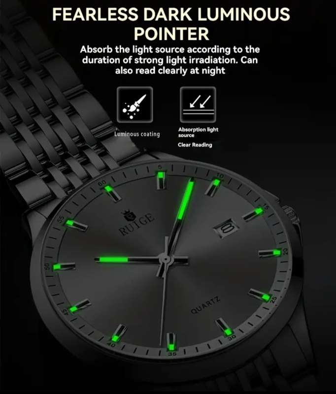 Ruige High end Swiss brand waterproof stainless steel mens watch
