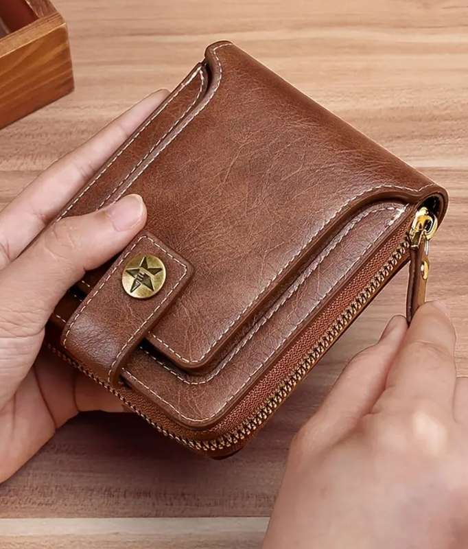 Quality Soft Leather Mens full zipper wallet