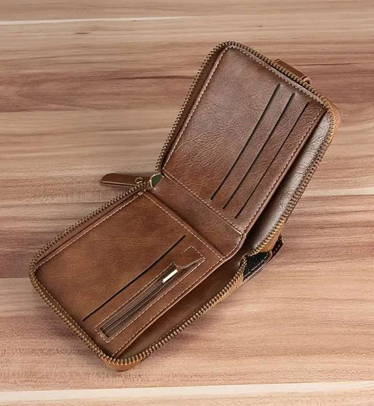 Quality Soft Leather Mens full zipper wallet