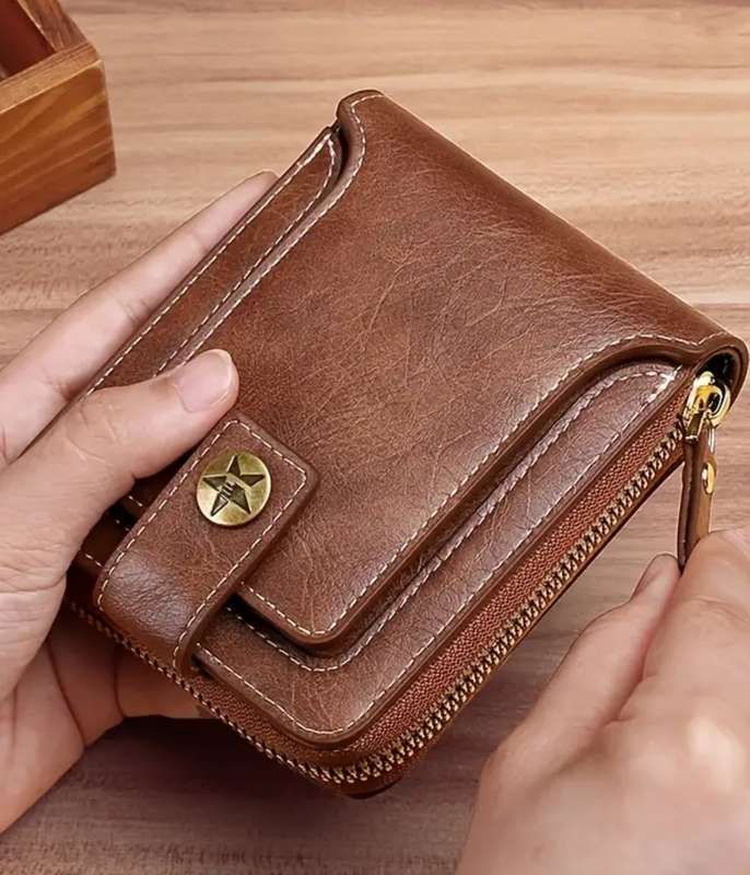 Brown men's full zipper wallet - good value